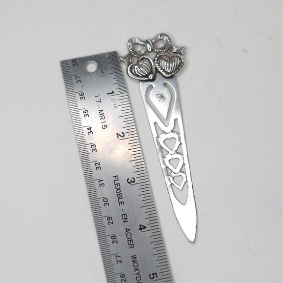 Vintage Brighton Bow Heart Retired Bookmark Silver Tone Metal Bookworm Taiwan - Picture 4 of 9